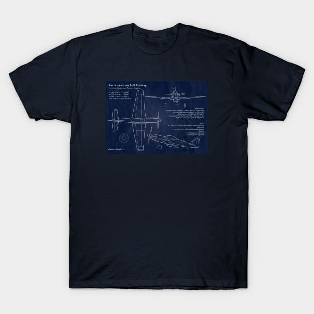 P51 Mustang Blueprint T-Shirt by Aircraft.Lover